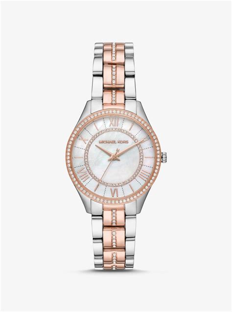 michael kors silver mother of pearl watch|Mini Lauryn Pavé Two.